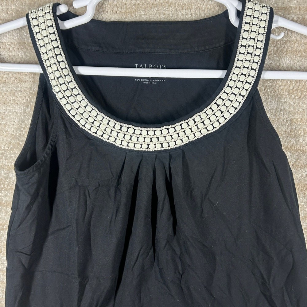 Talbots Womens Quiet Luxury Beaded Neckline Sleeveless Tank Top Black Size M